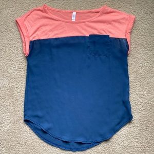 Coral and blue t shirt